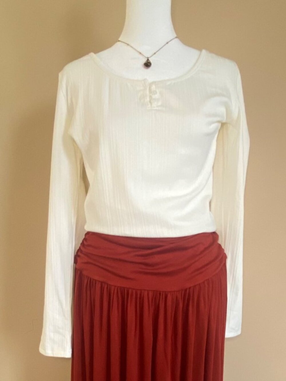 NWT OGL Ivory Ribbed Henley Long Sleeve Top 2XL